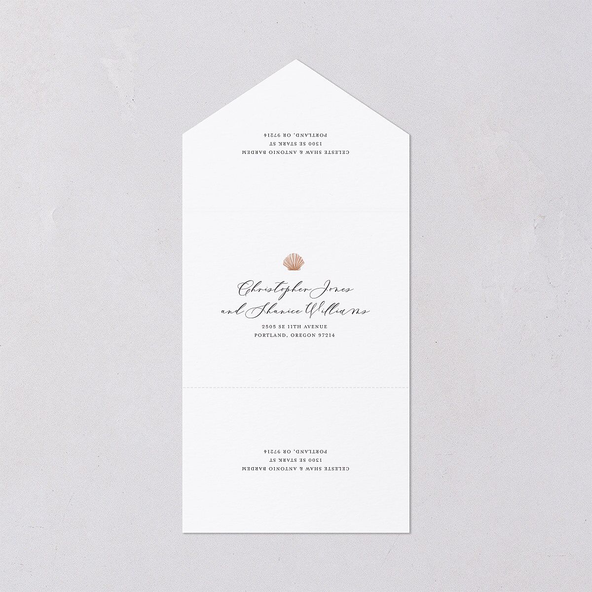 Painted Beach All-in-One Wedding Invitations Dusty Blue Signature Light Both Recipient and Return Addresses No