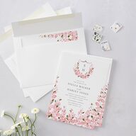 Delphinium Crest Wedding Invitations Shell Pink Signature Blank No Standard