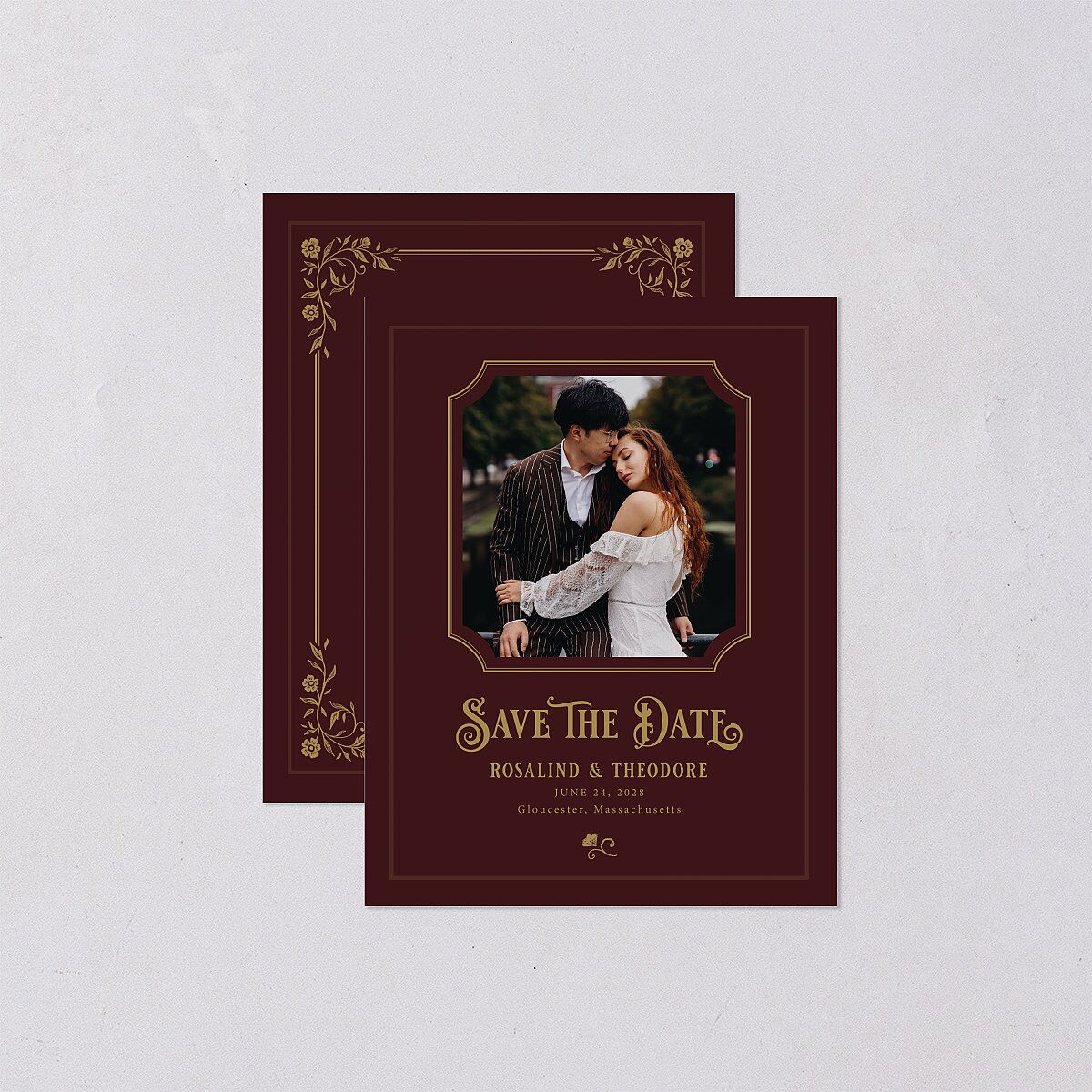 Vintage Storybook Save the Date Petite Cards Merlot Signature smooth Blank Standard No