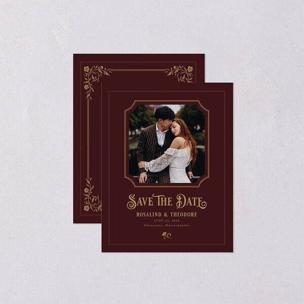 Vintage Storybook Save the Date Petite Cards Merlot Signature smooth Blank Standard No
