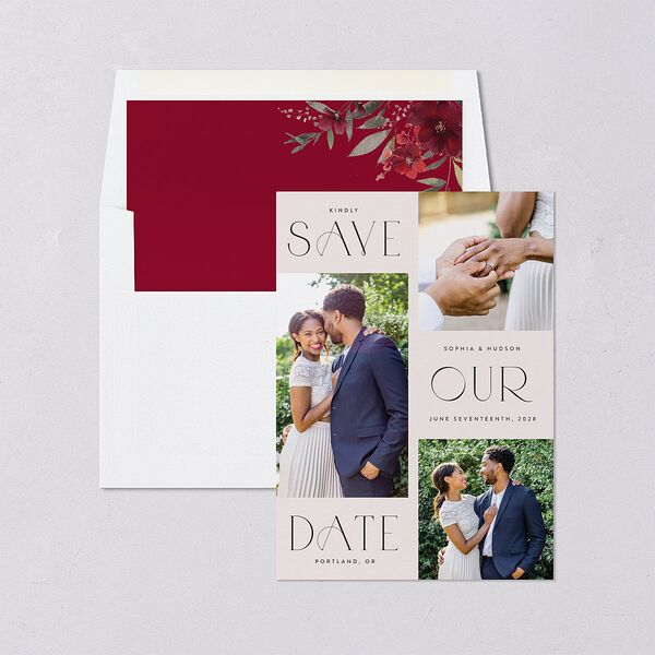 Beloved Union Save The Date Cards Merlot Signature smooth Blank No