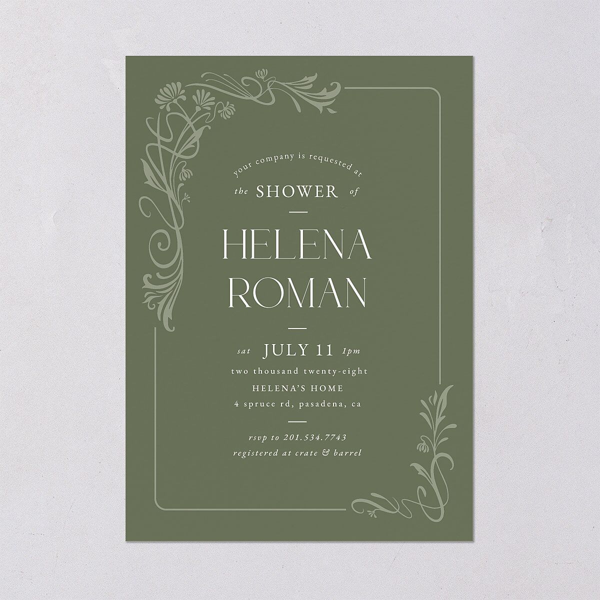 Nouveau Frame Bridal Shower Invitations Dark Camo Signature Blank Standard