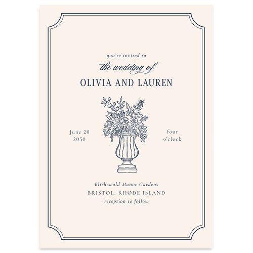 Vintage Vase Wedding Invitations Moody Blue Signature Blank No Standard