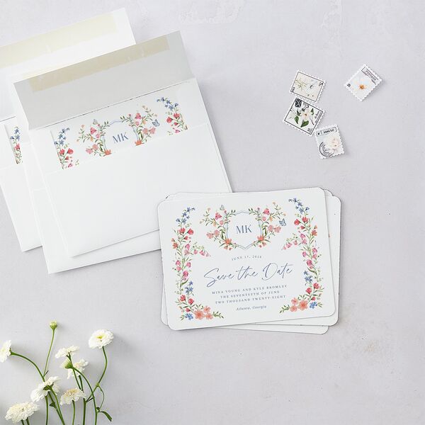 Fairytale Wildflower Crest Save The Date Magnets Pure White Magnet Paper
