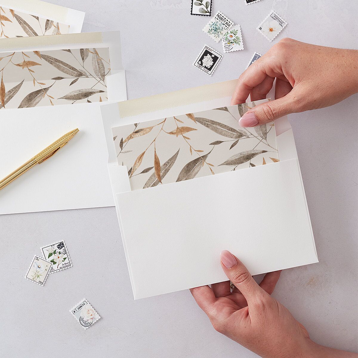 Leafy Rustic Monogram Envelope Liners — view 2