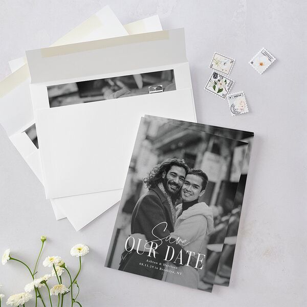 Timeless Lockup Save the Date Cards Pure White Signature smooth Blank No Standard