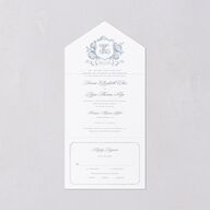 Vintage Hydrangea Garden Crest All-in-One Wedding Invitations Slate Signature Light Both Recipient and Return Addresses No