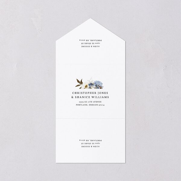 Pressed Flowers All-in-One Wedding Invitations Regency Blue Signature Light Both Recipient and Return Addresses No
