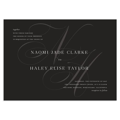 Elegant Monogram Wedding Invitations Licorice Signature Blank No Standard