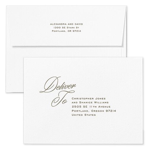 Vintage Metropolitan Photo Save The Date Card Envelopes White Citrus Both Recipient and Return Addresses Signature Standard