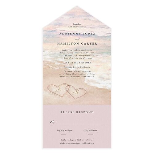 Beach Monogram All-in-One Wedding Invitations Blossom Signature Light Both Recipient and Return Addresses No