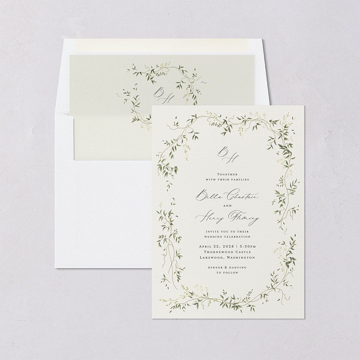 Dainty Fairytale Greenery Envelope Liners Hunter Green Standard