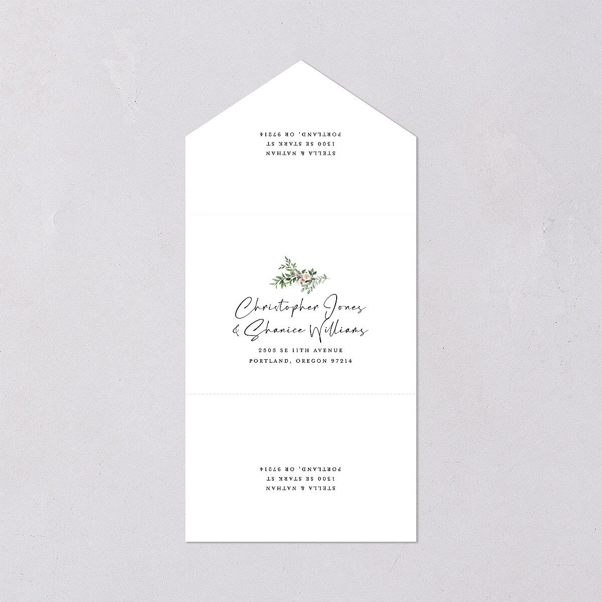 Floral Arc All-in-One Wedding Invitations Shell Pink Signature Light Both Recipient and Return Addresses No