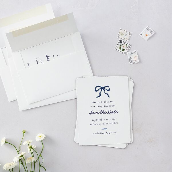 Dainty Bow Save The Date Magnets Navy Magnet Paper