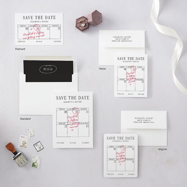 Classic Circled Calendar Date Save the Date Petite Cards Pure White Signature smooth Blank No Standard