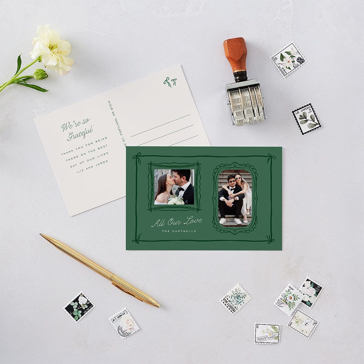 Whimsical Hand Drawn Photo Frames Thank You Postcards Eucalyptus