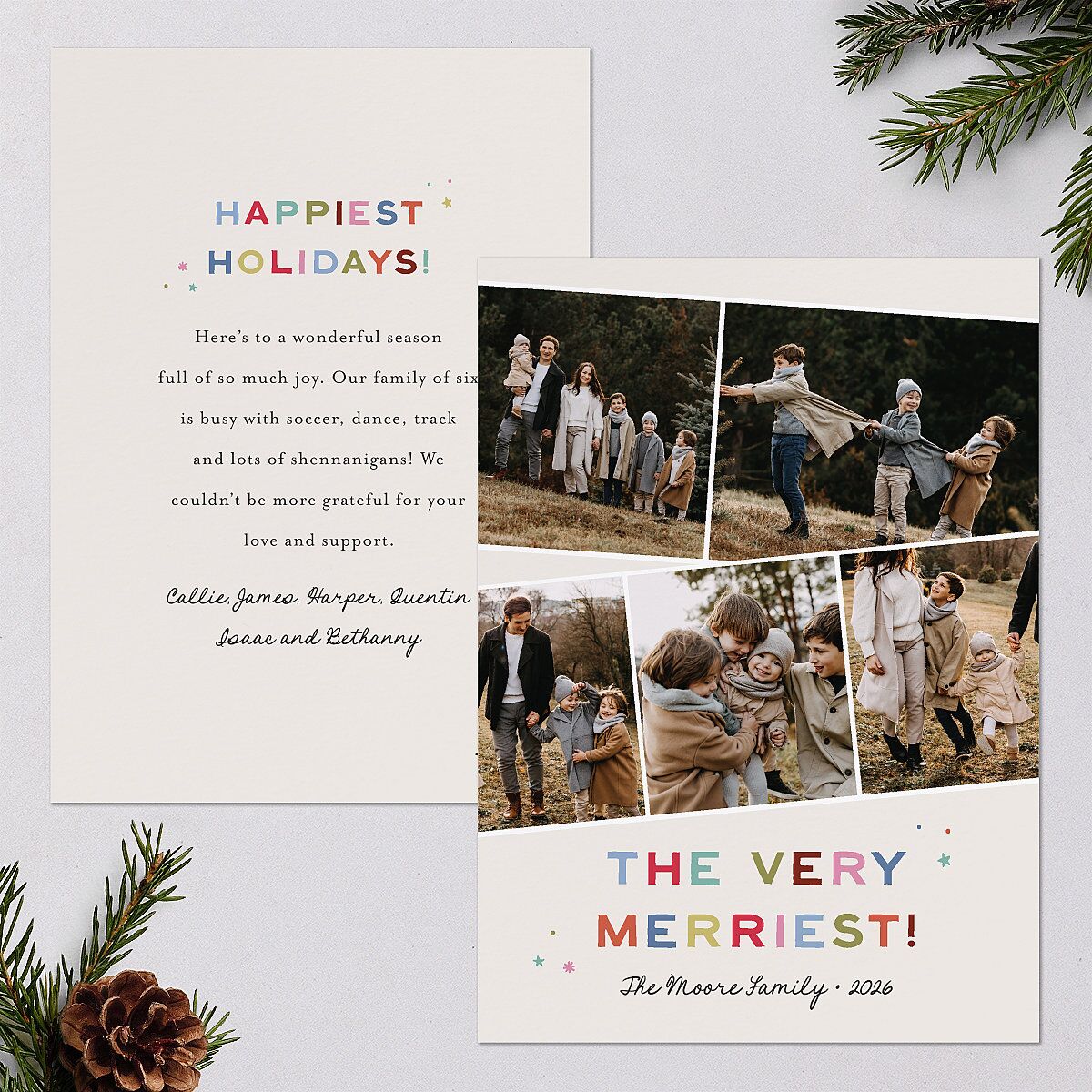 Very Merriest Retro Christmas Holiday Cards Linen Signature Blank Standard Landscape