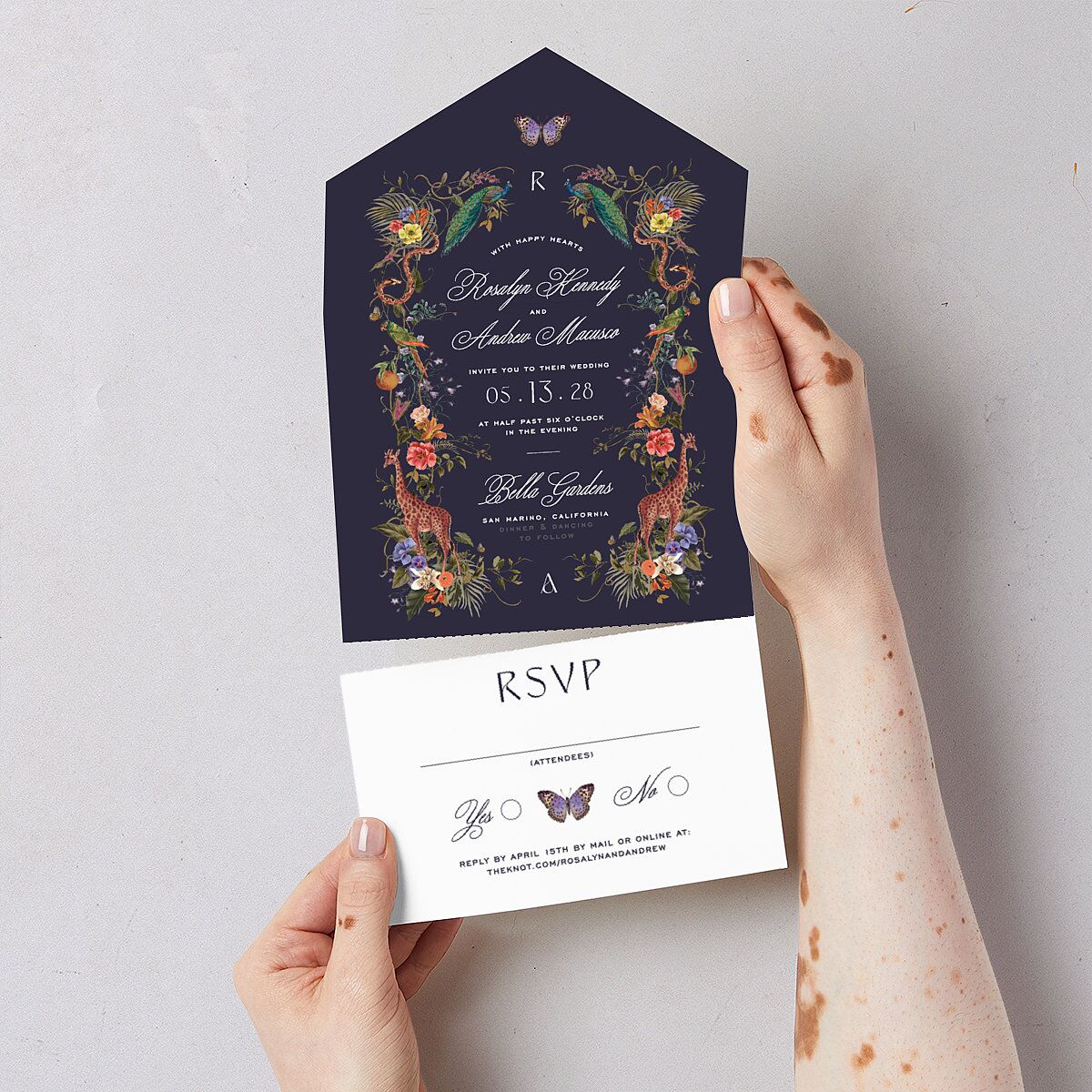 Wild About You All-in-One Wedding Invitations Dark Navy Signature Light Both Recipient and Return Addresses No