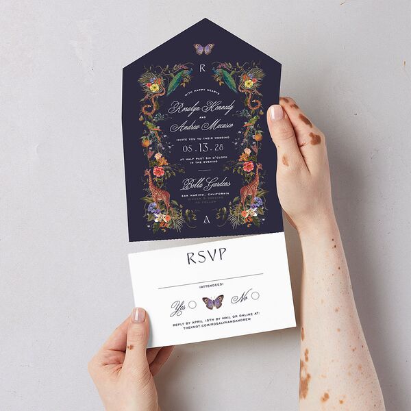 Wild About You All-in-One Wedding Invitations Dark Navy Signature Light Both Recipient and Return Addresses No
