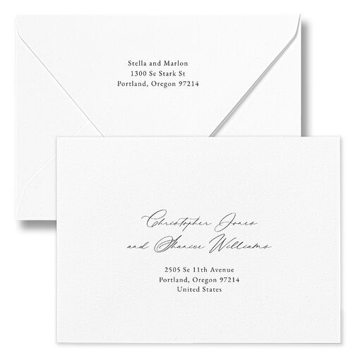 Timeless Floral Hoop Bridal Shower Invitation Euro Envelopes White Charcoal Both Recipient and Return Addresses Luxe Signature