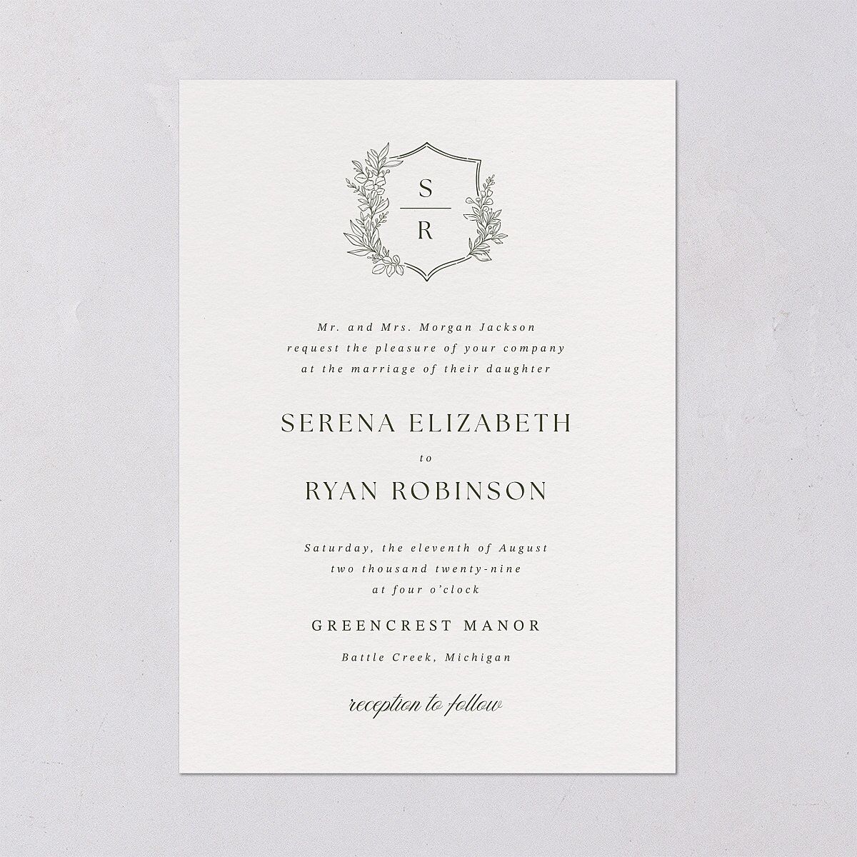 Elegant Garland Crest Wedding Invitations Dark Camo Signature Blank No Standard