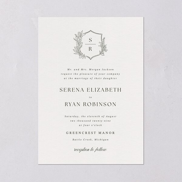Elegant Garland Crest Wedding Invitations Dark Camo Signature Blank No Standard