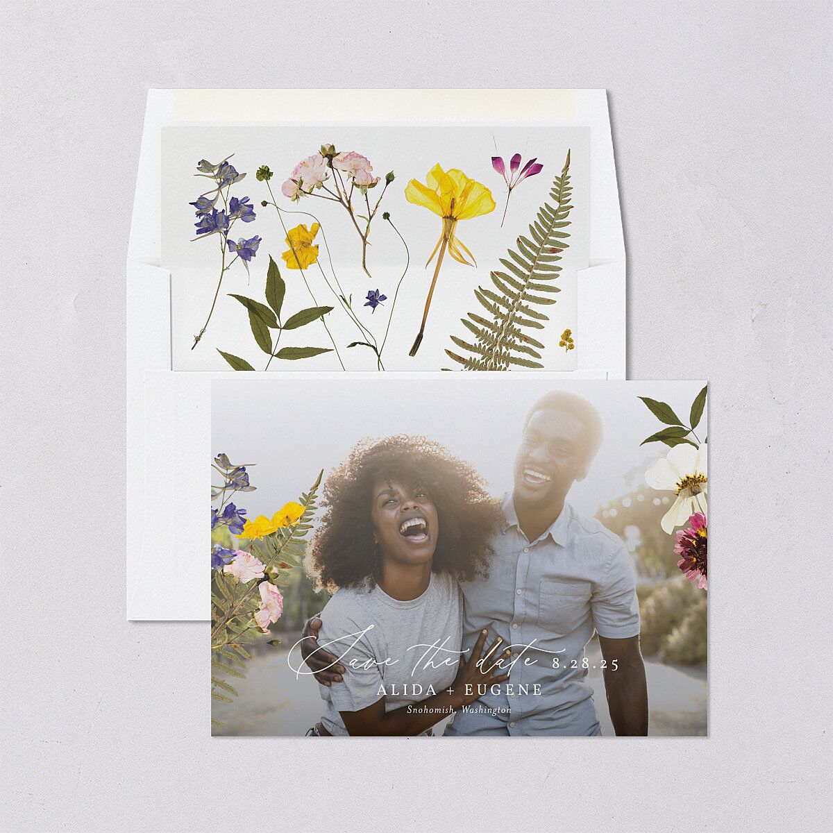Pressed Flowers Save The Date Cards Sunflower Signature smooth Blank No
