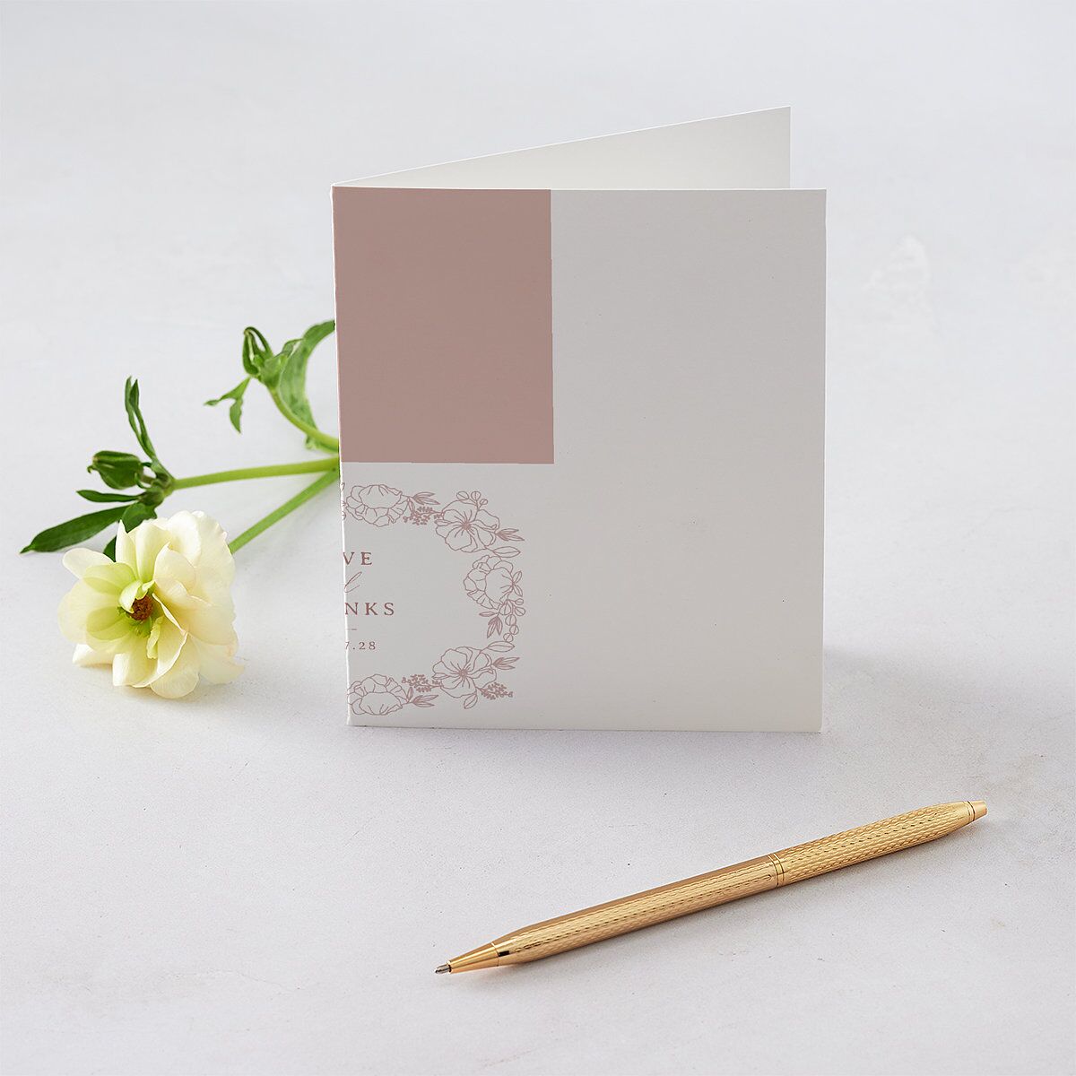 Floral Border Thank You Cards Desert Rose