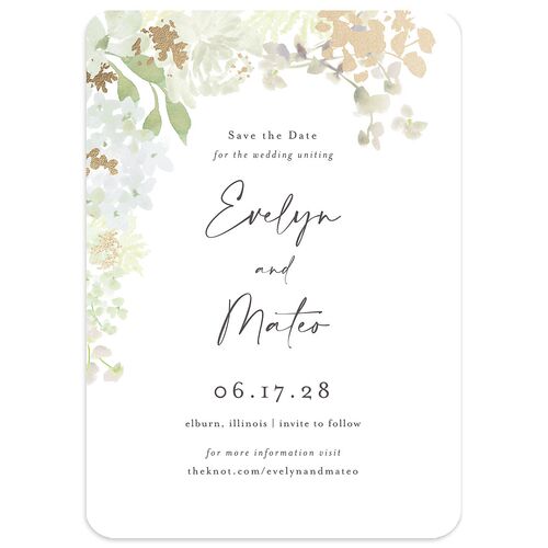 Hydrangea Garden Save The Date Cards Gold Thyme Signature smooth Blank No Rounded