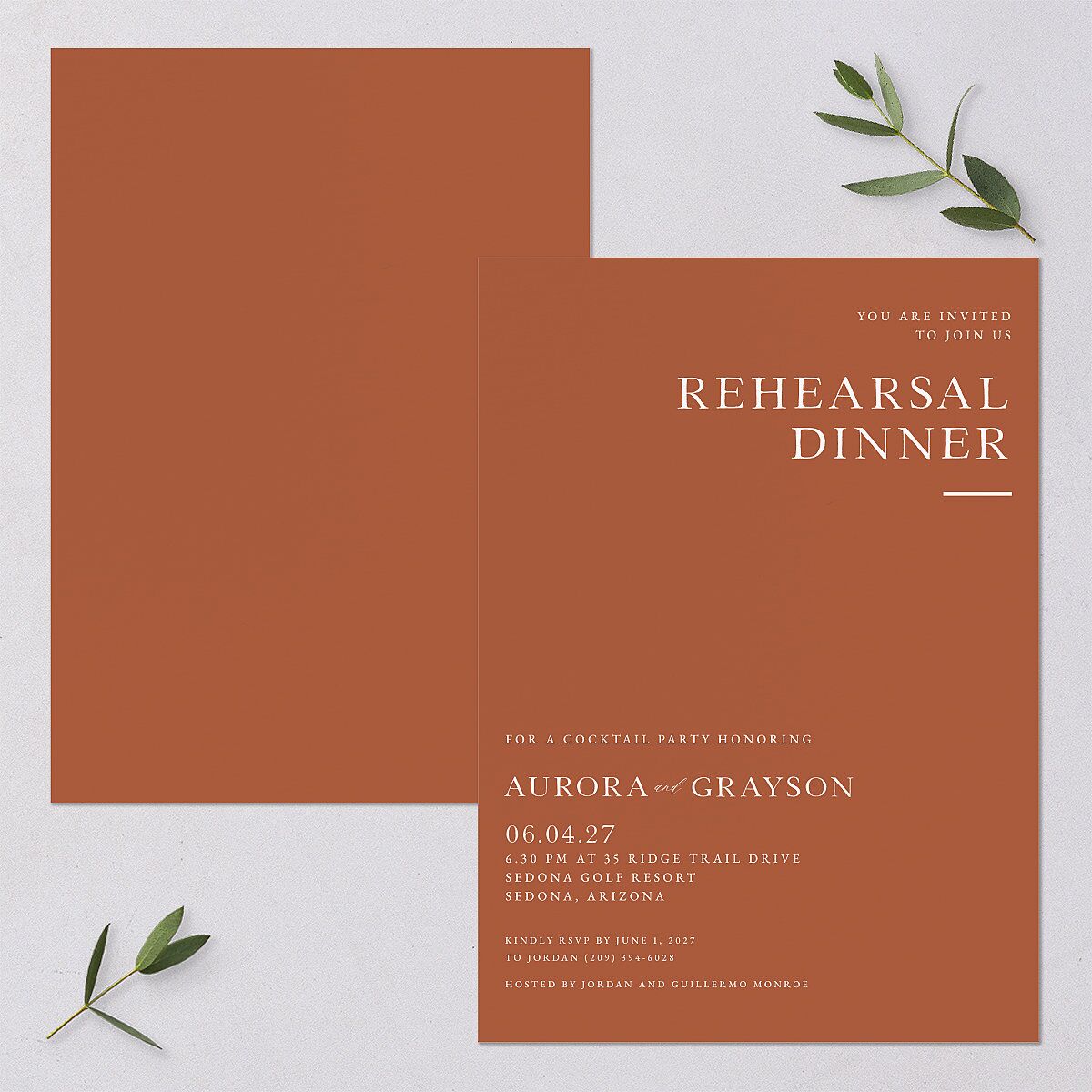 Bohemian Arch Rehearsal Dinner Invitations Rust Signature Blank