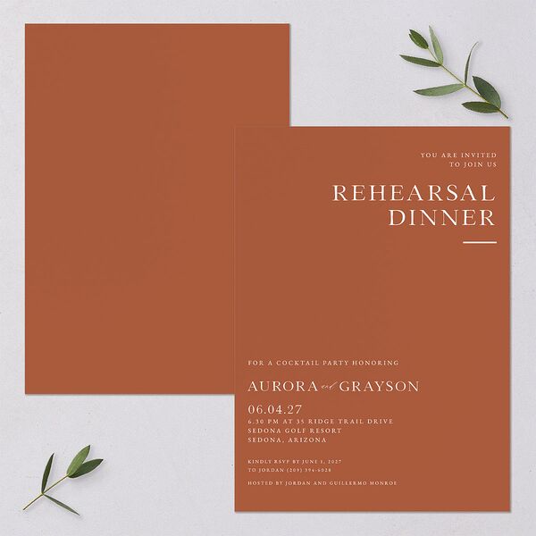 Bohemian Arch Rehearsal Dinner Invitations Rust Signature Blank