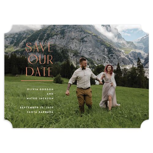 Boho Texture Save The Date Cards Rose Gold Blush Signature smooth Blank No Ticket
