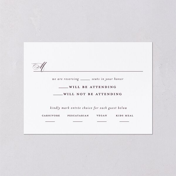 Formal Opulent Frame Wedding Response Cards Bordeaux Gold Signature