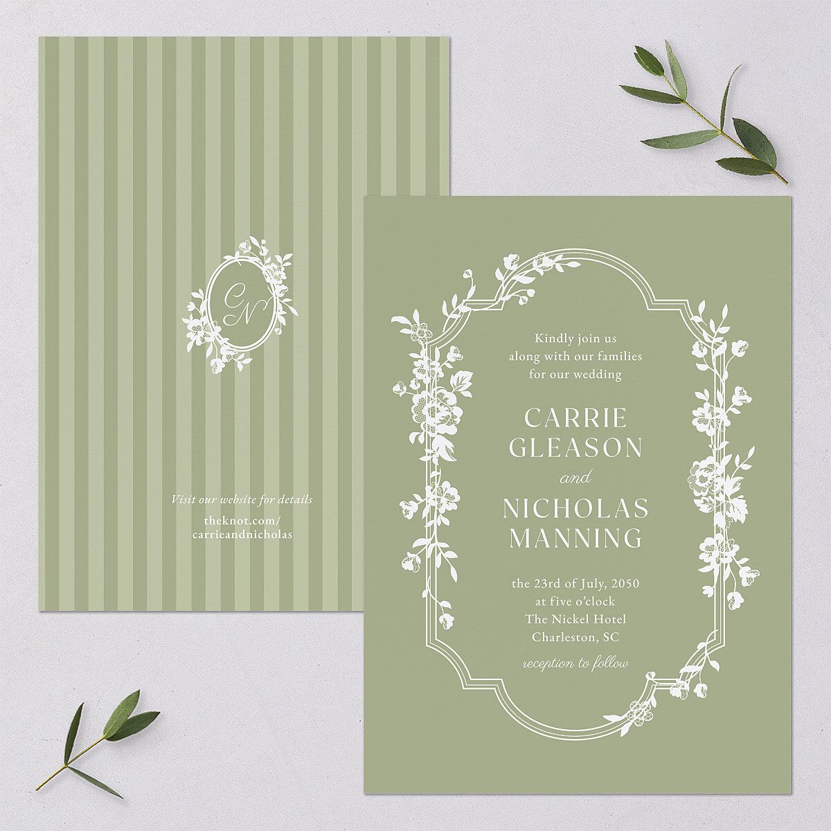 Fairytale Lace Floral Frame Wedding Invitations Moss Signature Blank No Standard