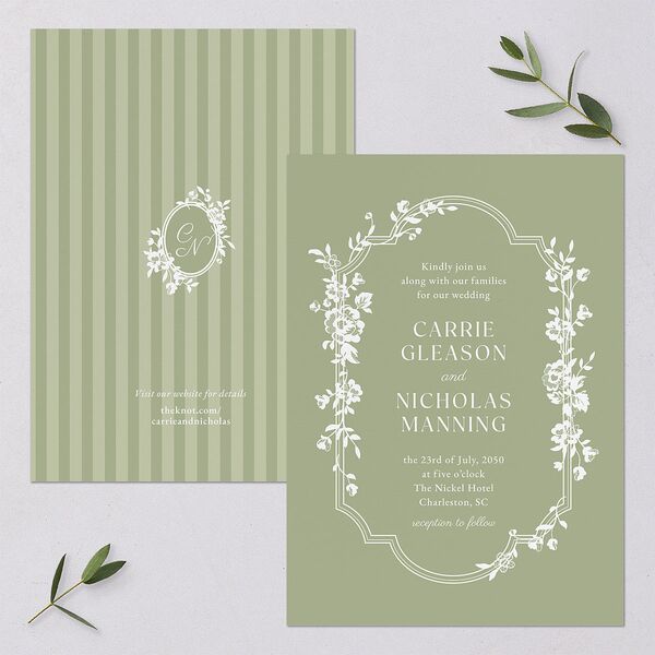 Fairytale Lace Floral Frame Wedding Invitations Moss Signature Blank No Standard