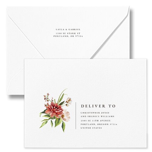Floral Arch Wedding Invitation Euro Envelopes White Rust Both Recipient and Return Addresses Luxe Signature