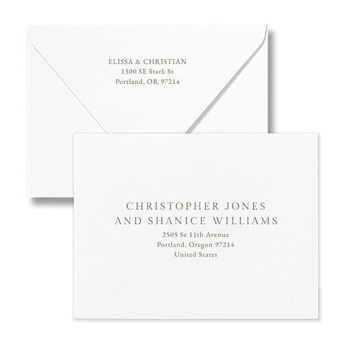 Elegant Images Save the Date Petite Card Euro Envelopes White Pure White Both Recipient and Return Addresses Luxe Signature