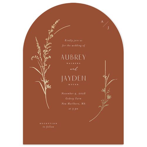 Minimal Wildflower Wedding Invitations Gold Raw Sienna Signature Blank No Arch