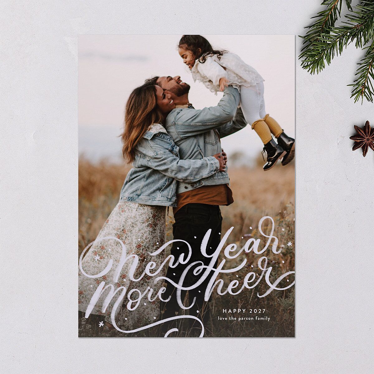 New Year More Cheer Holiday Cards Mauve Signature Blank Standard Portrait