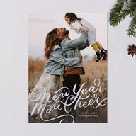 New Year More Cheer Holiday Cards Mauve Signature Blank Standard Portrait