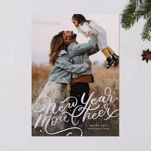 New Year More Cheer Holiday Cards Mauve Signature Blank Standard Portrait