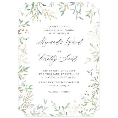 Elegant Greenery Watercolor Foil Wedding Invitations Gold Champagne Signature Blank No Ticket