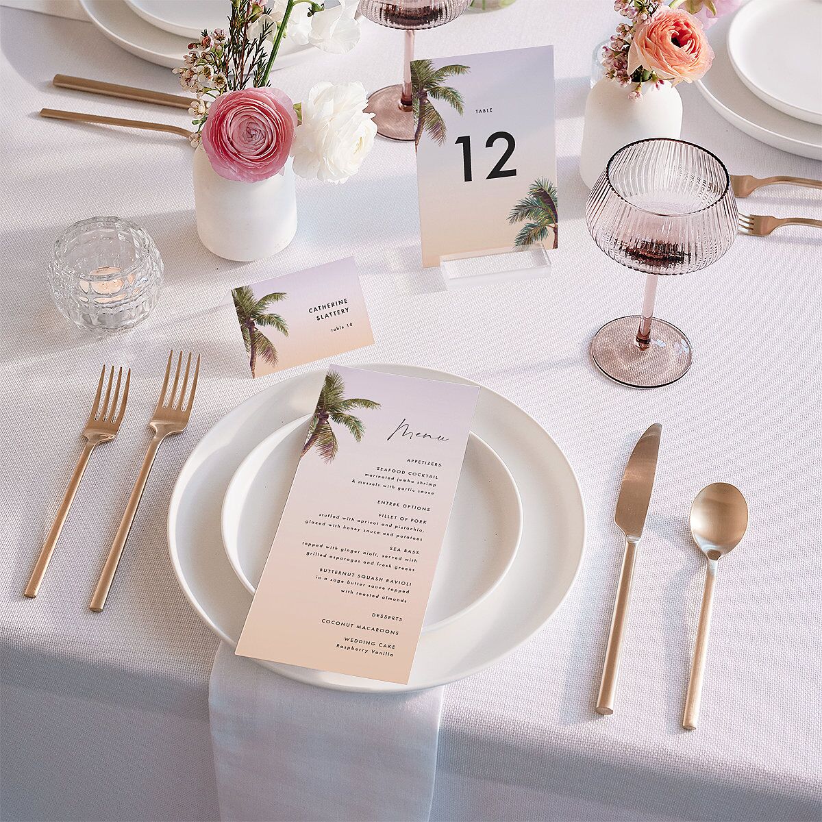 Breezy Palm Trees Menus Sheer Lilac Signature