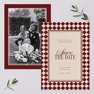 Elegant Diamond Pattern Save the Date Cards Burgundy Signature smooth Blank No Standard
