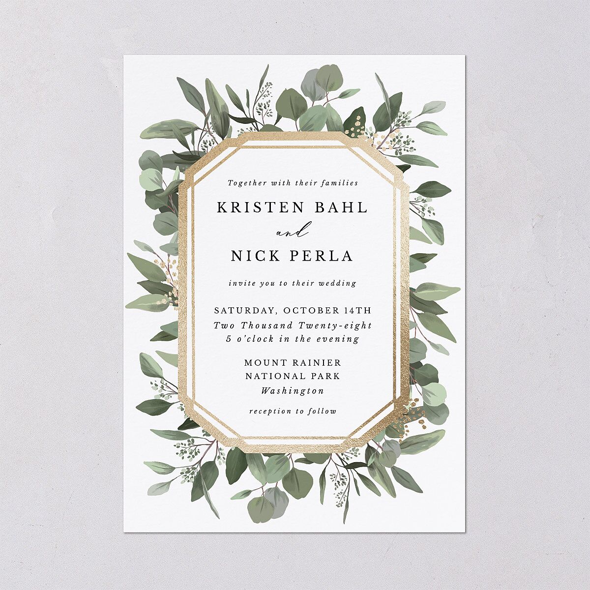Eucalyptus Frame Foil Wedding Invitations — view 2