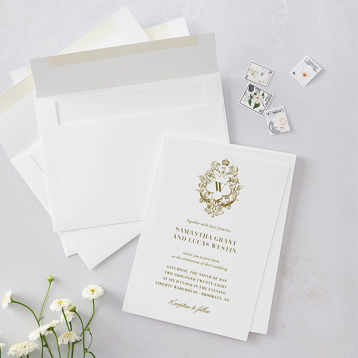 Ornate Vintage Crest Wedding Invitations Umber Signature Blank No Standard