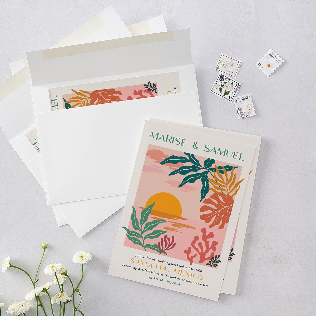Impressionist Paradise Wedding Invitations Rose Gold Signature Blank No Standard