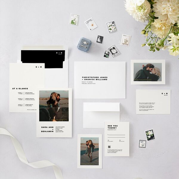 Cinematic Love Story Wedding Invitations Pure White Signature Blank No Standard