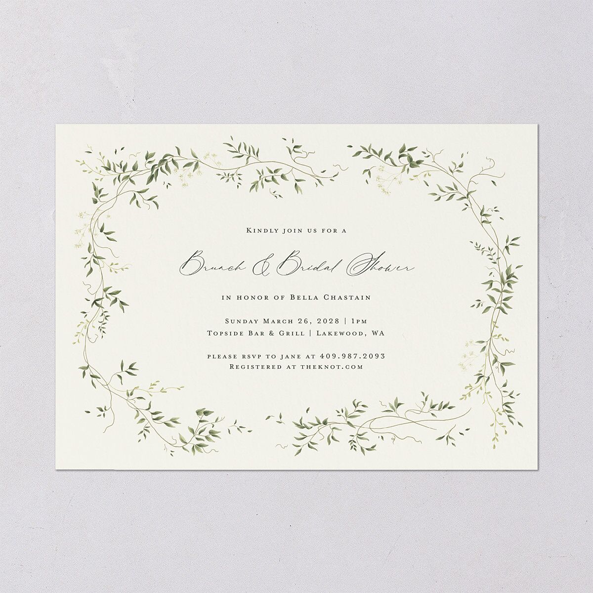 Dainty Fairytale Greenery Bridal Shower Invitations Hunter Green Signature Blank