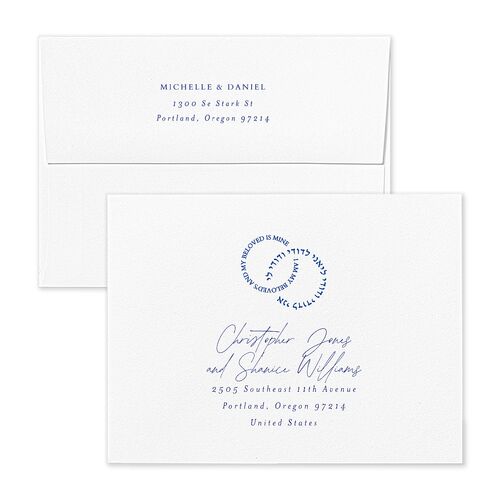 Jewish Rings Thank You Card Envelopes White Pure White Both Recipient and Return Addresses Signature Standard